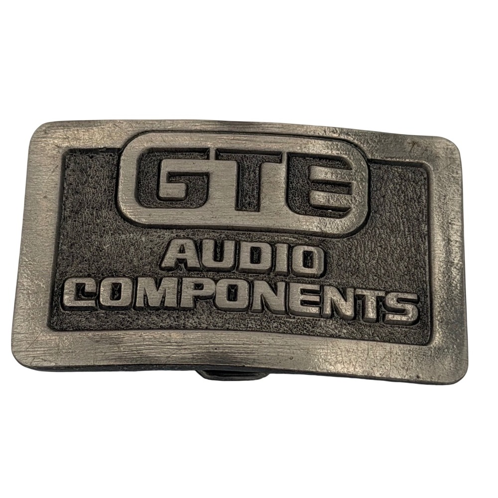 Vintage GTE Audio Components Belt Buckle Lewis Buckles Chicago Pewter Tone Metal